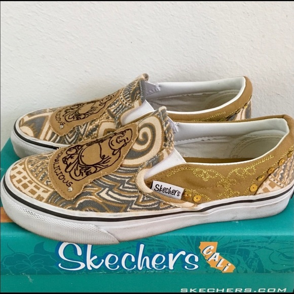 Vintage Skechers Cali Gold Sequins & Grey Slip On Sneakers Shoes VSCO 8 - Picture 6 of 6